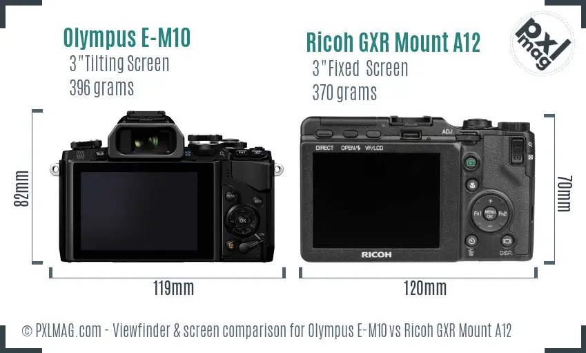 Olympus E-M10 vs Ricoh GXR Mount A12 Screen and Viewfinder comparison