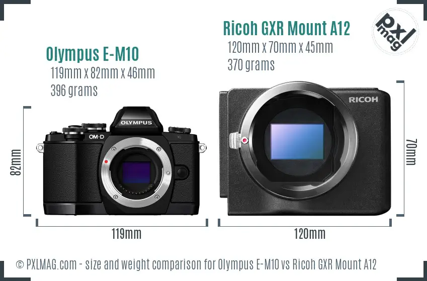 Olympus E-M10 vs Ricoh GXR Mount A12 size comparison