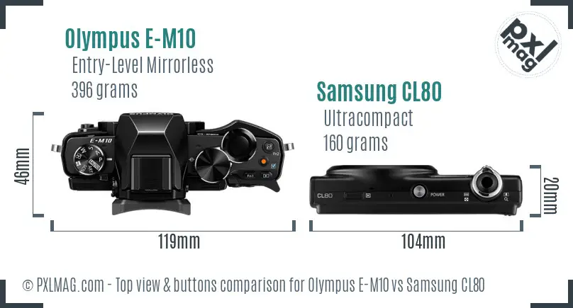 Olympus E-M10 vs Samsung CL80 top view buttons comparison