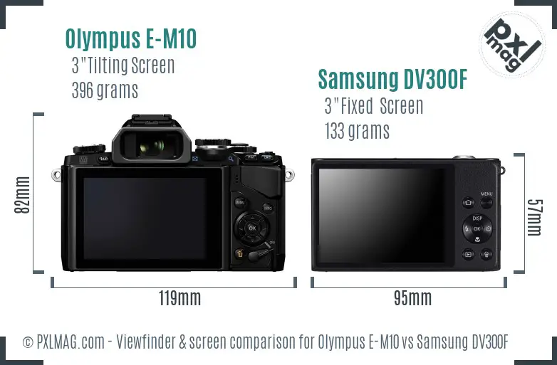 Olympus E-M10 vs Samsung DV300F Screen and Viewfinder comparison