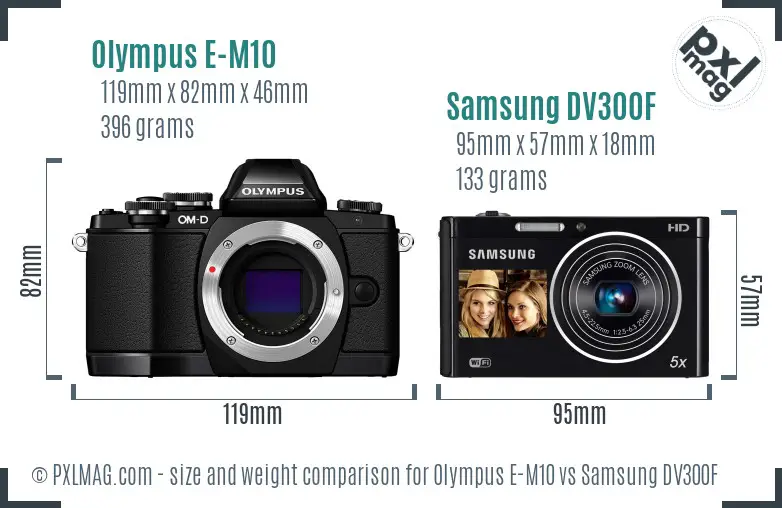 Olympus E-M10 vs Samsung DV300F size comparison