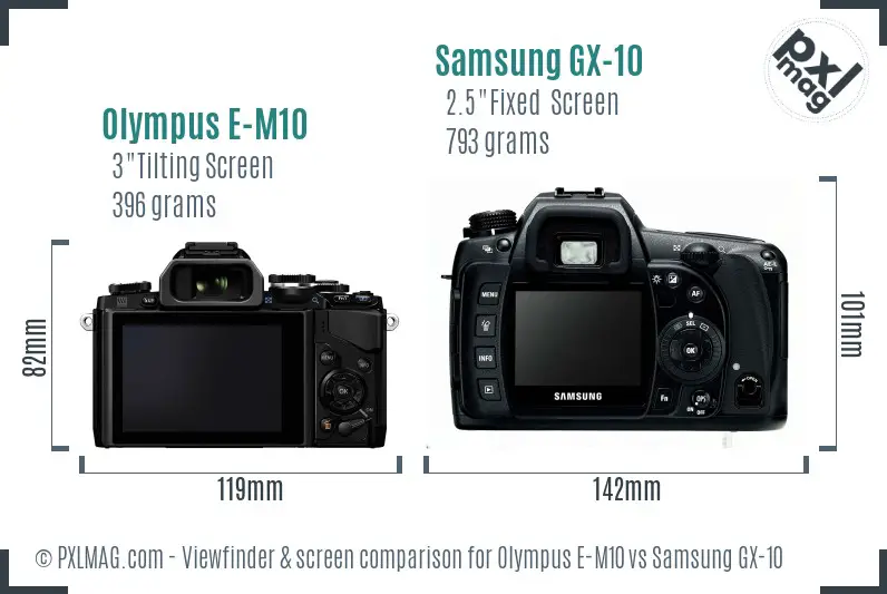 Olympus E-M10 vs Samsung GX-10 Screen and Viewfinder comparison
