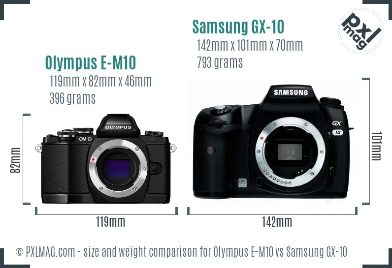 Olympus E-M10 vs Samsung GX-10 size comparison