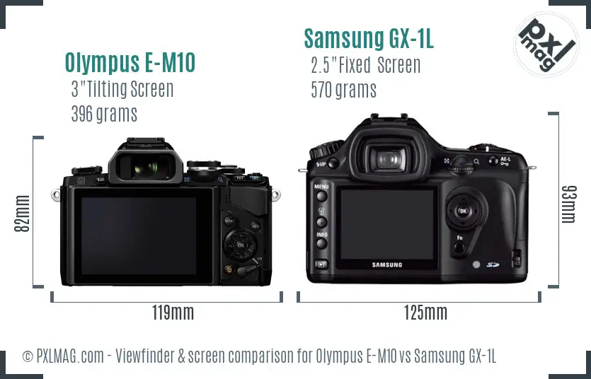 Olympus E-M10 vs Samsung GX-1L Screen and Viewfinder comparison