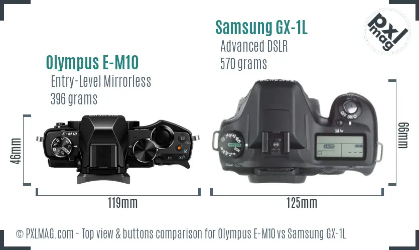 Olympus E-M10 vs Samsung GX-1L top view buttons comparison