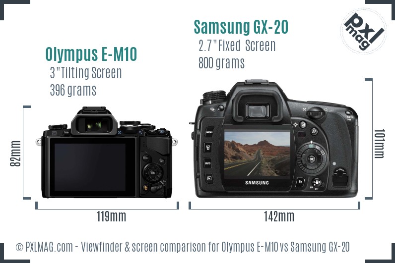 Olympus E-M10 vs Samsung GX-20 Screen and Viewfinder comparison