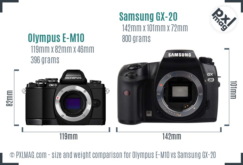 Olympus E-M10 vs Samsung GX-20 size comparison