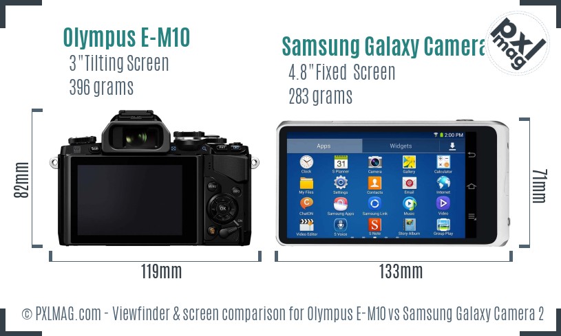 Olympus E-M10 vs Samsung Galaxy Camera 2 Screen and Viewfinder comparison