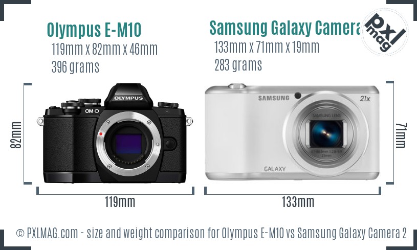 Olympus E-M10 vs Samsung Galaxy Camera 2 size comparison Olympus E-M10 vs Samsung Galaxy Camera 2 size comparison