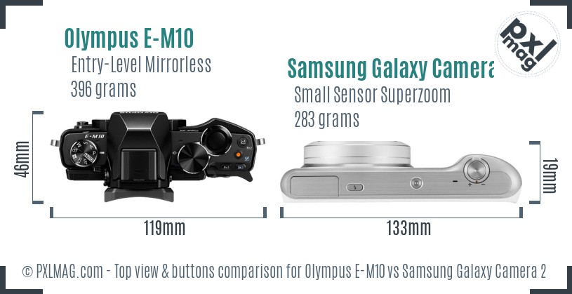 Olympus E-M10 vs Samsung Galaxy Camera 2 top view buttons comparison