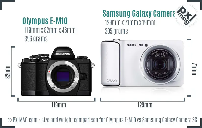 Olympus E-M10 vs Samsung Galaxy Camera 3G size comparison Olympus E-M10 vs Samsung Galaxy Camera 3G size comparison