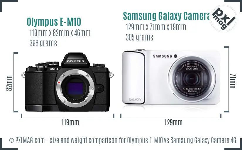 Olympus E-M10 vs Samsung Galaxy Camera 4G size comparison