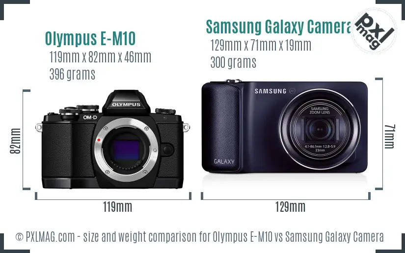 Olympus E-M10 vs Samsung Galaxy Camera size comparison