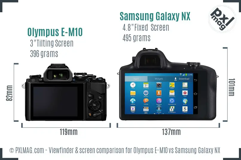 Olympus E-M10 vs Samsung Galaxy NX Screen and Viewfinder comparison