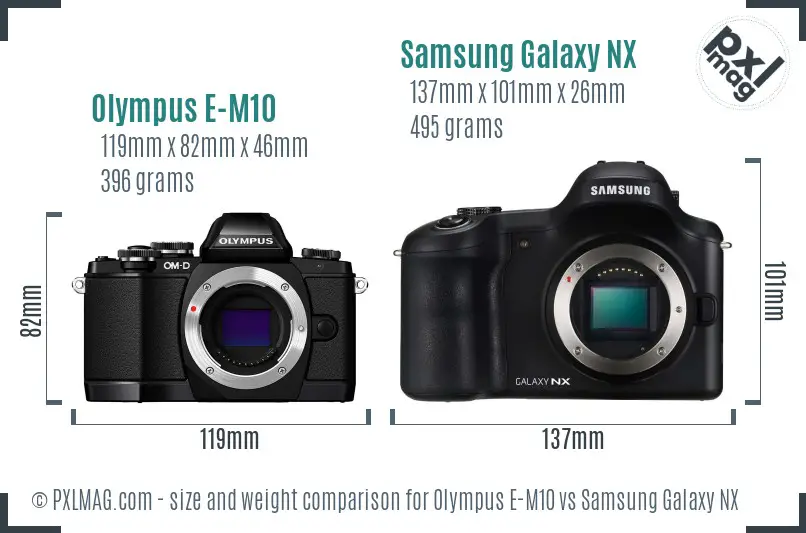 Olympus E-M10 vs Samsung Galaxy NX size comparison