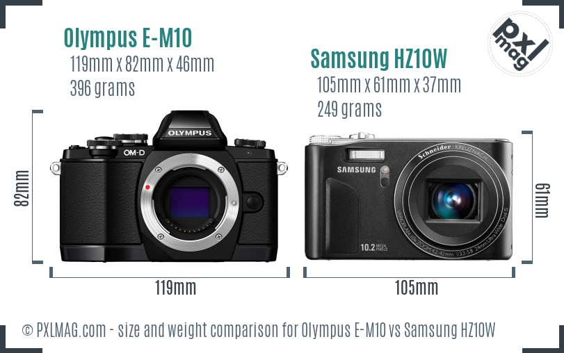 Olympus E-M10 vs Samsung HZ10W size comparison