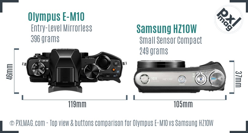 Olympus E-M10 vs Samsung HZ10W top view buttons comparison