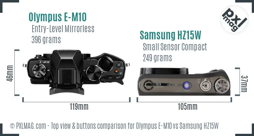 Olympus E-M10 vs Samsung HZ15W top view buttons comparison