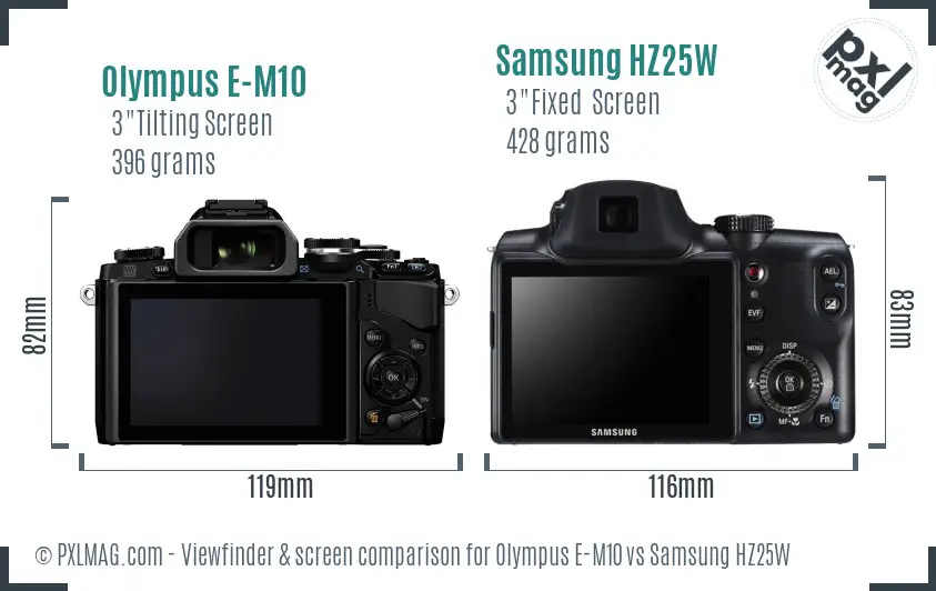 Olympus E-M10 vs Samsung HZ25W Screen and Viewfinder comparison