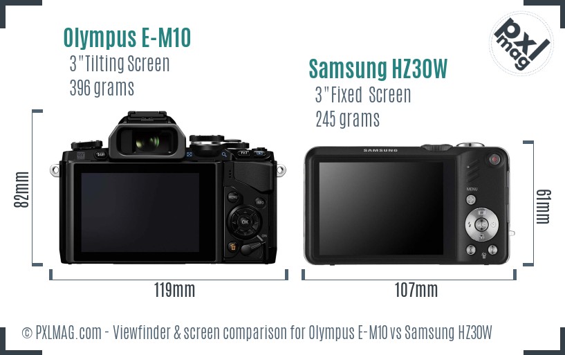 Olympus E-M10 vs Samsung HZ30W Screen and Viewfinder comparison