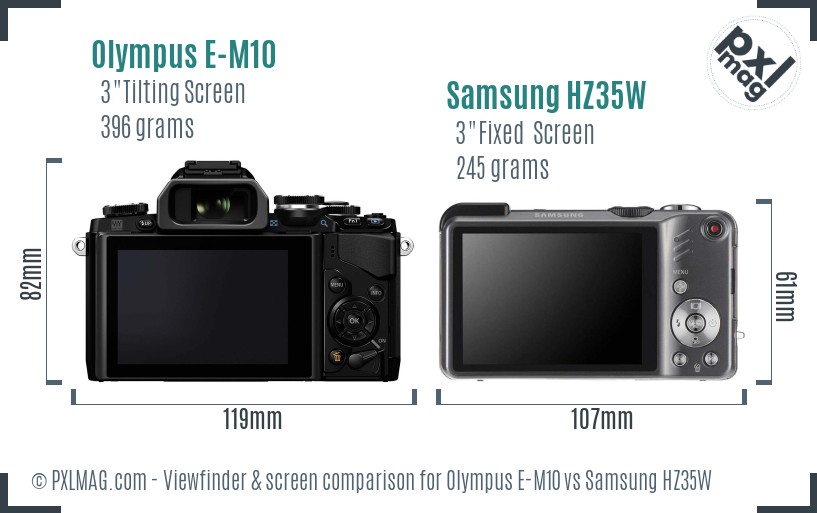 Olympus E-M10 vs Samsung HZ35W Screen and Viewfinder comparison