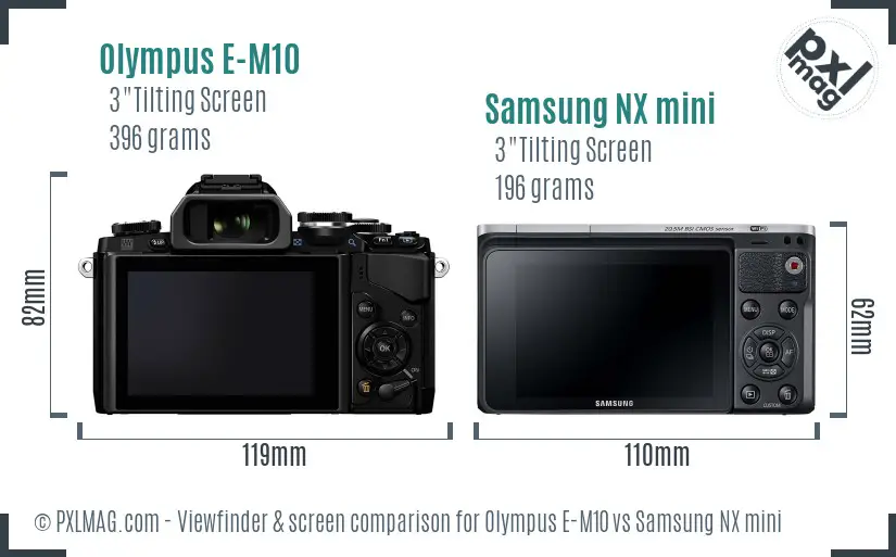 Olympus E-M10 vs Samsung NX mini Screen and Viewfinder comparison