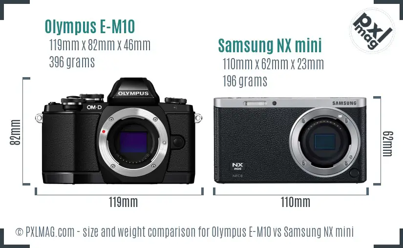 Olympus E-M10 vs Samsung NX mini size comparison