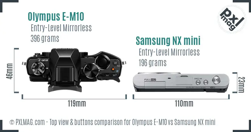 Olympus E-M10 vs Samsung NX mini top view buttons comparison