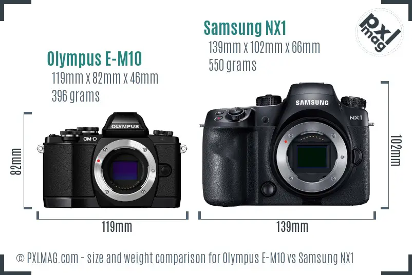 Olympus E-M10 vs Samsung NX1 size comparison