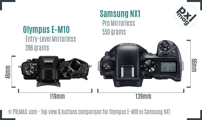 Olympus E-M10 vs Samsung NX1 top view buttons comparison