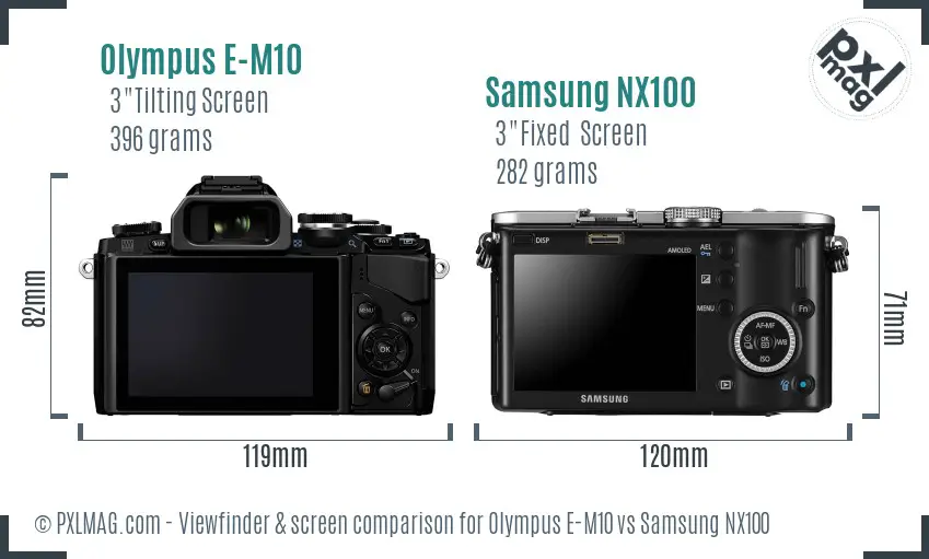 Olympus E-M10 vs Samsung NX100 Screen and Viewfinder comparison