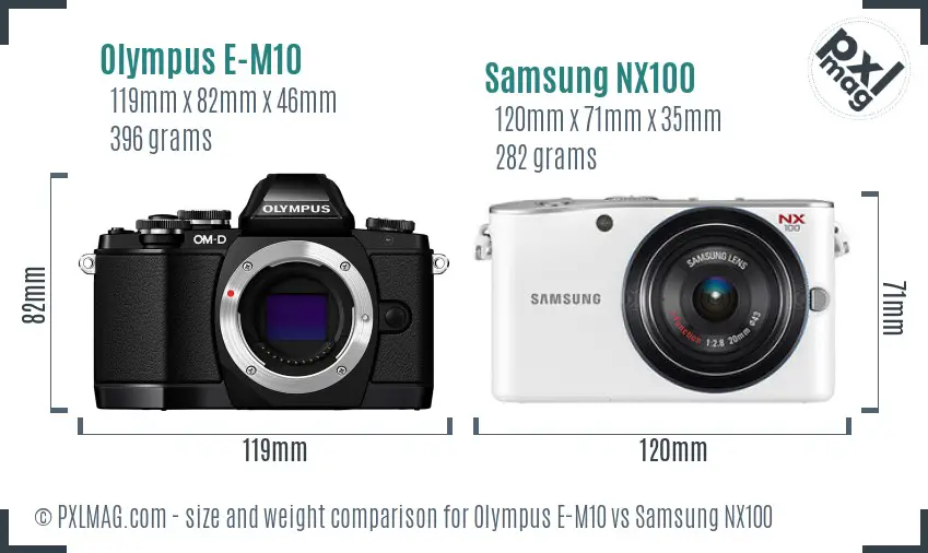 Olympus E-M10 vs Samsung NX100 size comparison
