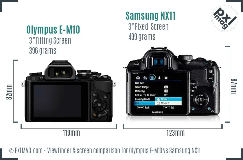 Olympus E-M10 vs Samsung NX11 Screen and Viewfinder comparison