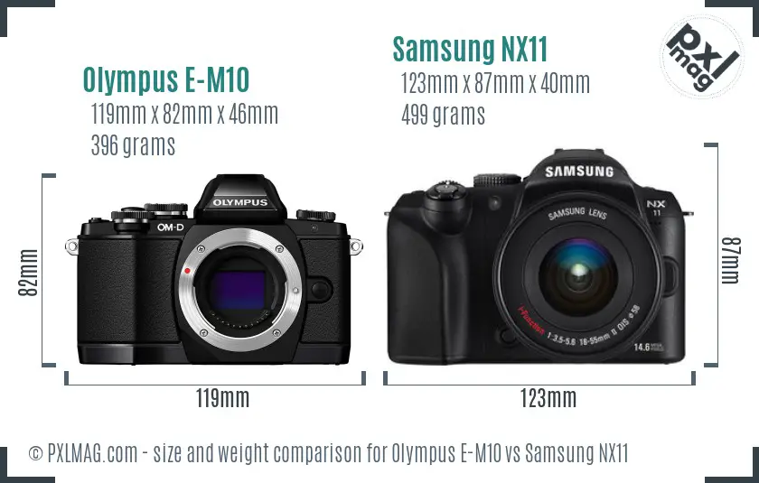 Olympus E-M10 vs Samsung NX11 size comparison