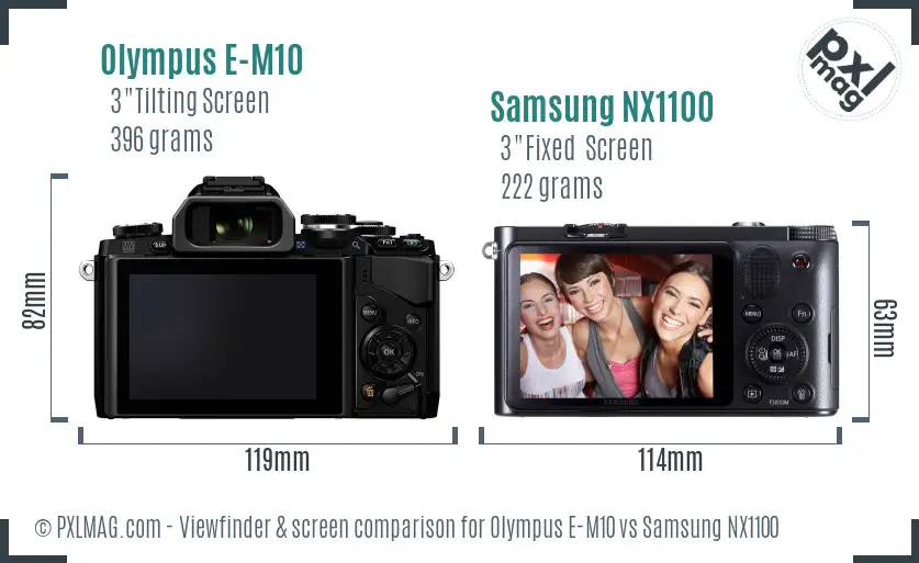 Olympus E-M10 vs Samsung NX1100 Screen and Viewfinder comparison