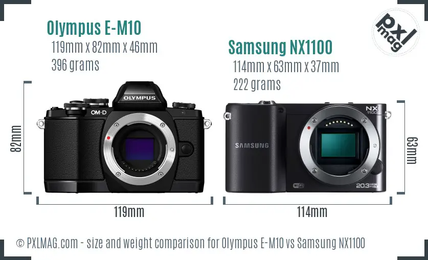 Olympus E-M10 vs Samsung NX1100 size comparison