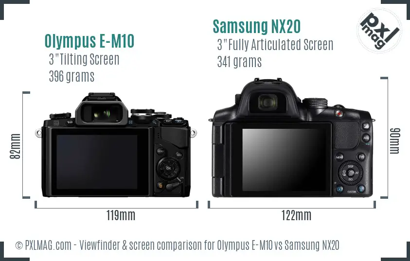 Olympus E-M10 vs Samsung NX20 Screen and Viewfinder comparison