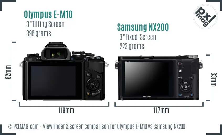 Olympus E-M10 vs Samsung NX200 Screen and Viewfinder comparison