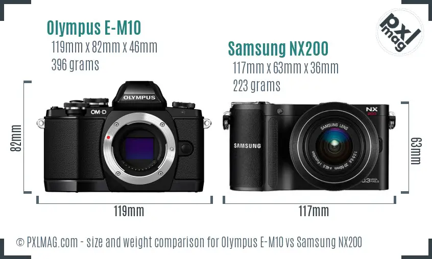 Olympus E-M10 vs Samsung NX200 size comparison