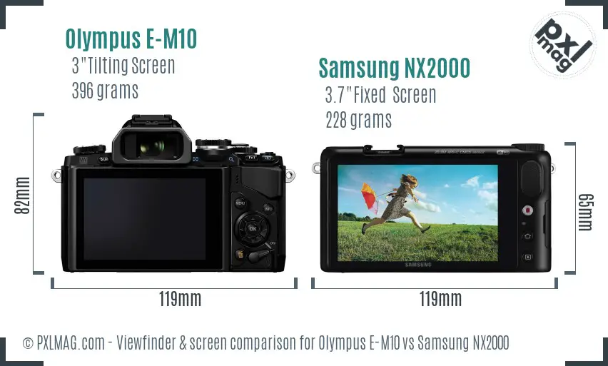 Olympus E-M10 vs Samsung NX2000 Screen and Viewfinder comparison