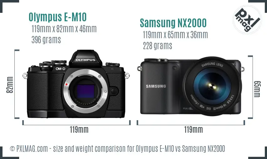 Olympus E-M10 vs Samsung NX2000 size comparison