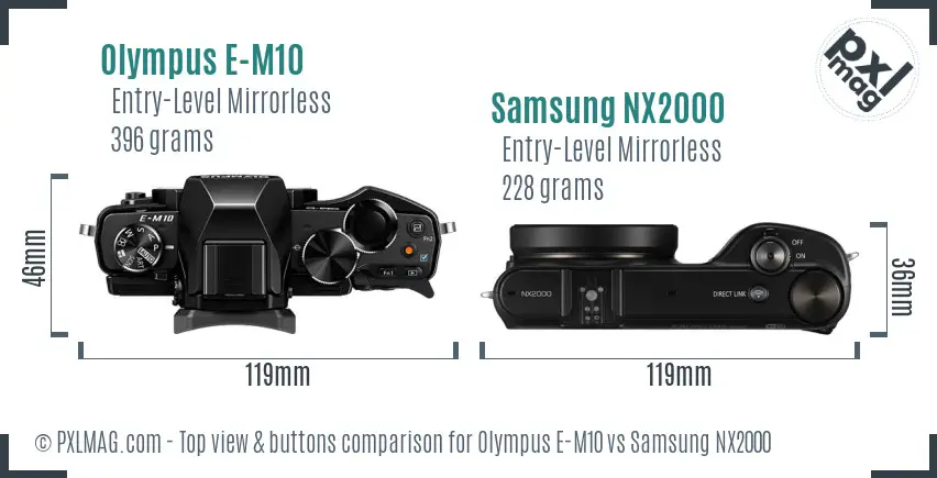 Olympus E-M10 vs Samsung NX2000 top view buttons comparison