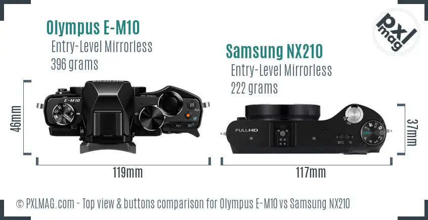 Olympus E-M10 vs Samsung NX210 top view buttons comparison