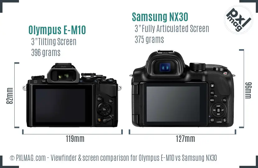 Olympus E-M10 vs Samsung NX30 Screen and Viewfinder comparison Olympus E-M10 vs Samsung NX30 Screen and Viewfinder comparison