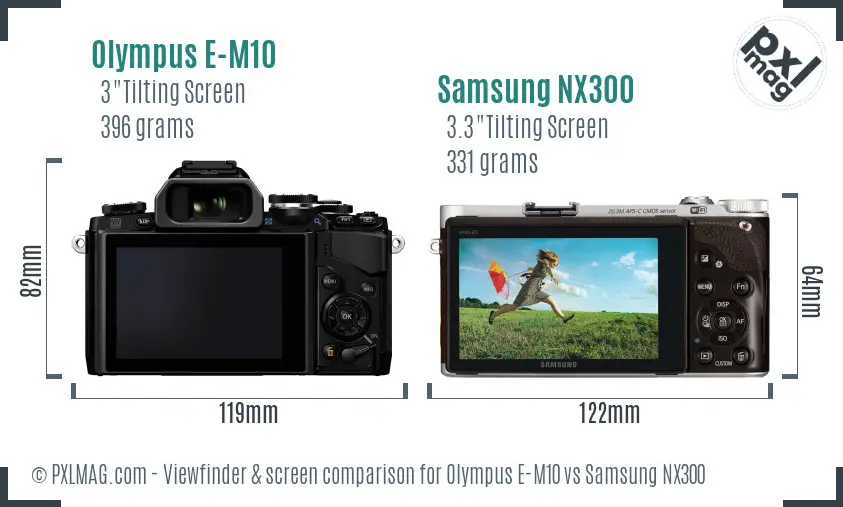 Olympus E-M10 vs Samsung NX300 Screen and Viewfinder comparison