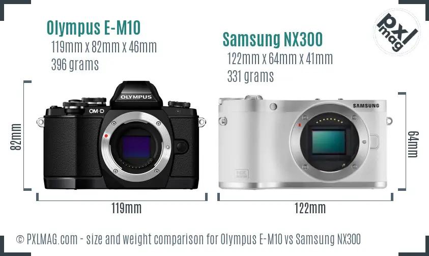 Olympus E-M10 vs Samsung NX300 size comparison