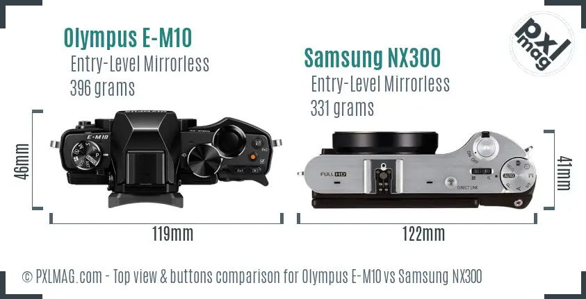 Olympus E-M10 vs Samsung NX300 top view buttons comparison