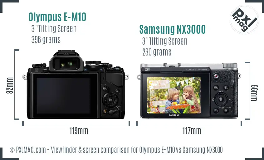 Olympus E-M10 vs Samsung NX3000 Screen and Viewfinder comparison