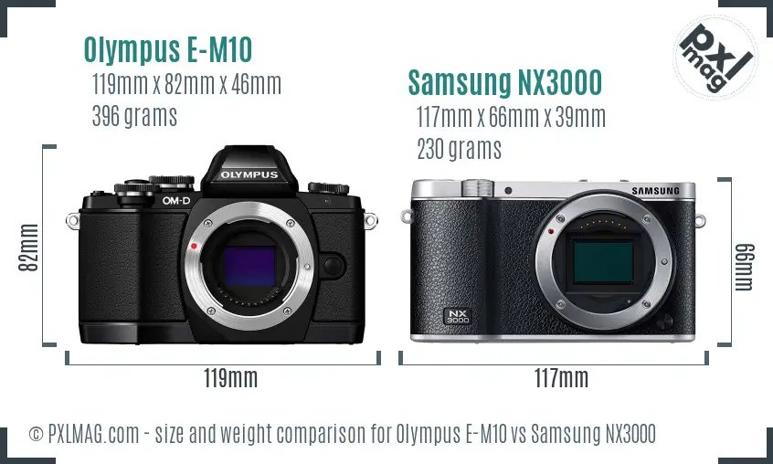 Olympus E-M10 vs Samsung NX3000 size comparison