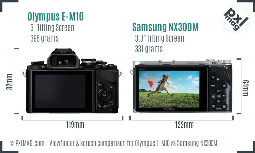 Olympus E-M10 vs Samsung NX300M Screen and Viewfinder comparison